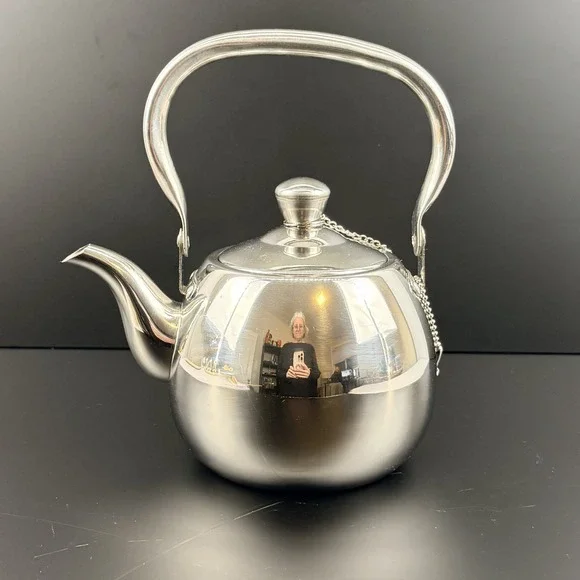 Potobelo Italia Stainless Steel Teapot Kettle 1L 1Qt Mirror Finish Chain Lid - Picture 1 of 10
